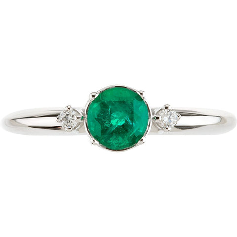 14k White Gold Genuine Emerald & Diamond Ring, Size 7