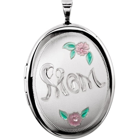 Sterling Silver Oval Mom Locket with Color