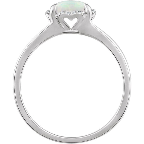 14k White Gold Created Opal & .05 CTW Diamond Ring, Size 7