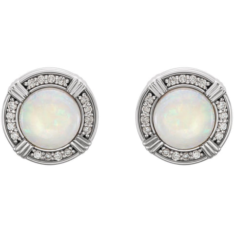 14k White Gold Opal & 1/6 CTW Diamond Earrings
