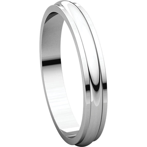14k White Gold 3mm Half Round Edge Band, Size 5.5