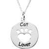 Heart U Back Cat Lover Paw Pendant With Chain in Sterling Silver