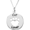 Heart U Back Cat Lover Paw Pendant With Chain in Sterling Silver