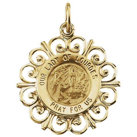 14k Yellow Gold 18.5mm Round Our Lady of Lourdes Medal