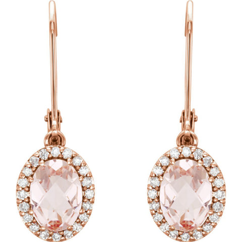14k Rose Gold Morganite & 1/5 CTW Diamond Earrings