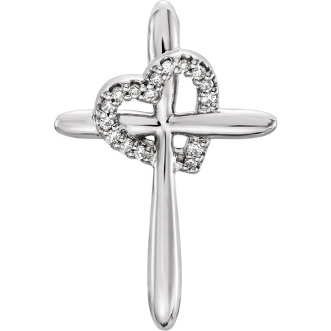 14k White Gold .04 CTW Diamond Cross with Heart Pendant
