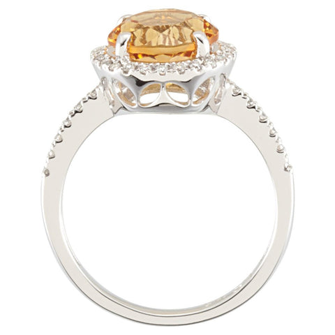 14k White Gold Citrine & 1/6 CTW Diamond Ring, Size 7