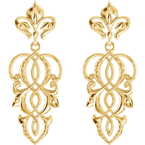 14k Yellow Gold Decorative Dangle Earrings