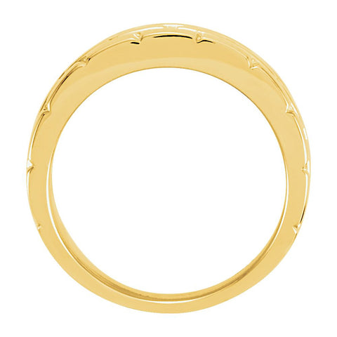 14k White Gold Brick Design 8mm Tapered Band, Size 11