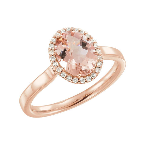 14k Rose Gold Morganite & 1/8 CTW Diamond Ring , Size 7