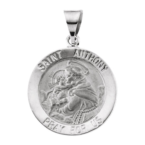14k White Gold 22mm Hollow Round St. Anthony Medal