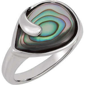 Genuine Abalone Ring in Sterling Silver ( Size 6 )