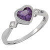 0.02 CTTW Genuine Amethyst and Diamond Heart Ring in 14k White Gold ( Size 6 )