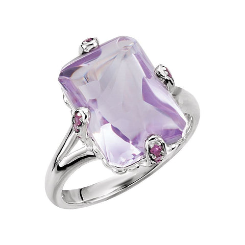 Sterling Silver Rose De France Quartz & Brazilian Garnet Accented Ring, Size 7