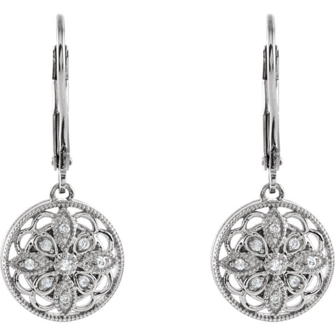 Sterling Silver 1/10 CTW Diamond Lever Back Earrings