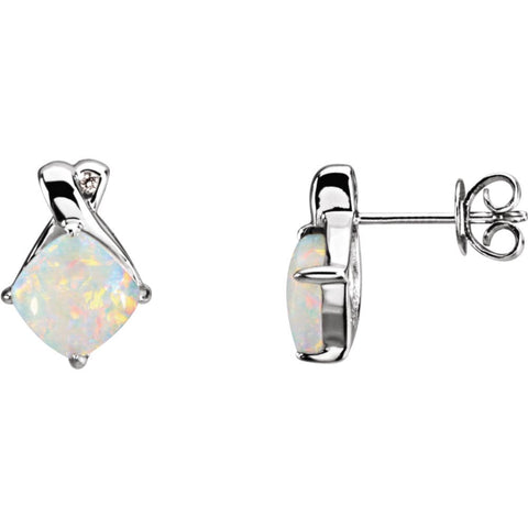 14k White Gold Opal & .02 CTW Diamond Earrings