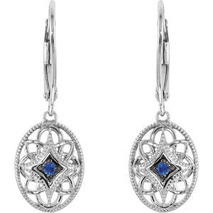 Sterling Silver Sapphire Lever Back Earrings