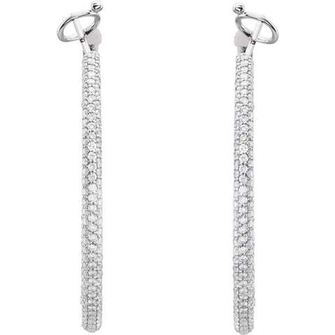 14k White Gold 2 7/8 CTW Diamond Inside/Outside Hoop Earrings