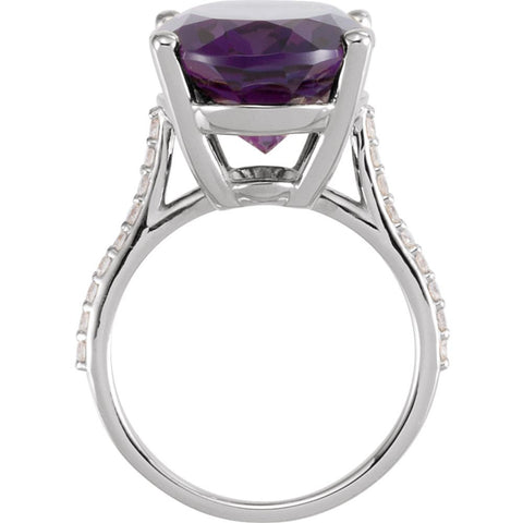14k White Gold Amethyst & 1/4 CTW Diamond Ring , Size 7