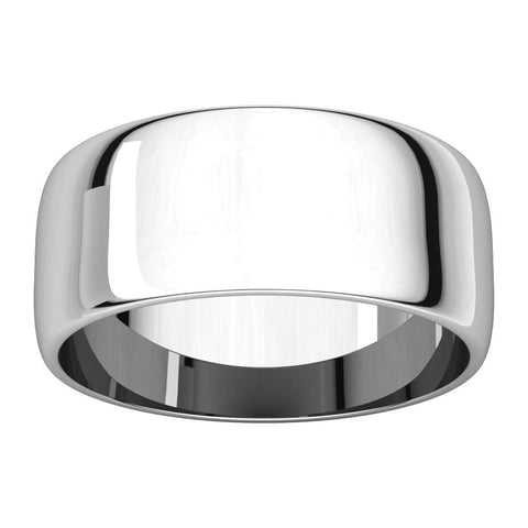 14k White Gold 8mm Half Round Light Band, Size 10.5