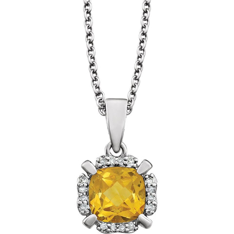 14k White Gold Citrine & .05 CTW Diamond 18" Necklace
