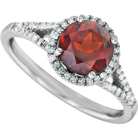 14k White Gold Mozambique Garnet & 1/6 CTW Diamond Ring, Size 7