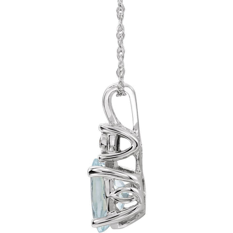 14k White Gold Aquamarine & .02 CTW Diamond Necklace