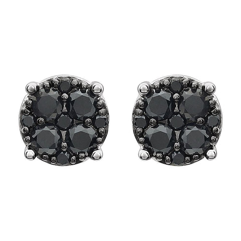 14k White Gold 3/8 CTW Black Diamond Cluster Earrings