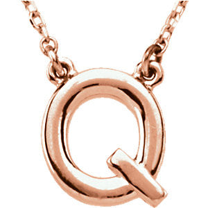 14k Rose Gold Letter "Q" Block Initial 16" Necklace