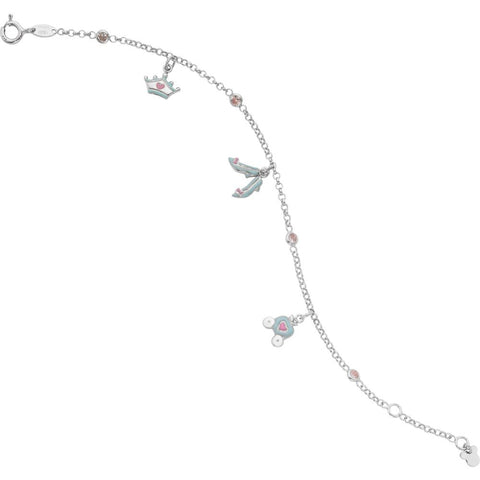 Sterling Silver Cinderella Enamel & Pink Cubic Zirconia 5.5-7.5" Bracelet