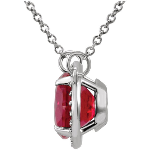 14k White Gold Chatham® Created Ruby & .05 CTW Diamond 16" Necklace