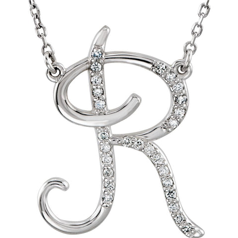 Sterling Silver Letter "R" 1/8 CTW Diamond Initial 16" Necklace