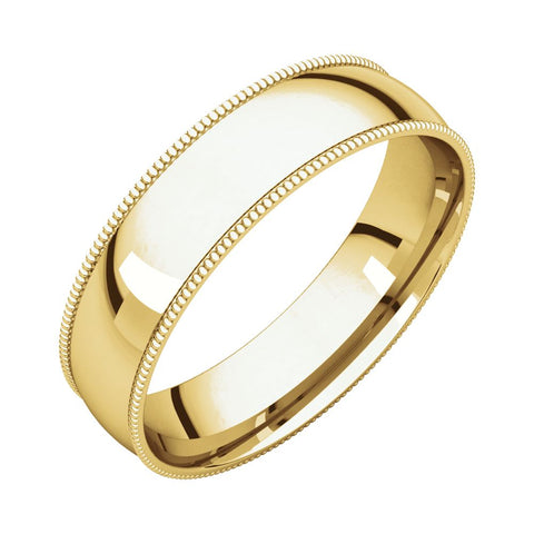 14k Yellow Gold 5mm Light Comfort Fit Milgrain Band , Size 10