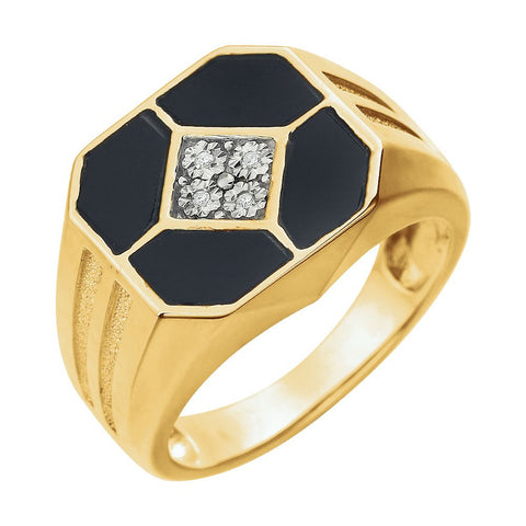 14k Yellow Gold Men's Onyx & .02 CTW Diamond Ring, Size 10