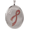Sterling Silver 26X20mm Oval Breast Cancer Awareness Locket