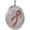 Sterling Silver 26X20mm Oval Breast Cancer Awareness Locket
