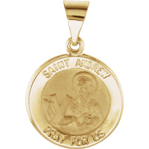 14k Yellow Gold 15mm Round Hollow St. Andrew Medal