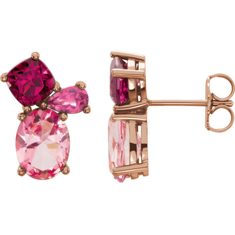 14k Rose Gold Baby Pink Topaz, Rhodolite Garnet & Pink Tourmaline Earrings