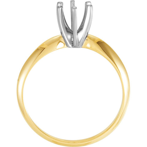 14k Yellow Gold & Platinum 5.7-6mm Round 6-Prong Heavy Solitaire Ring Mounting, Size 6
