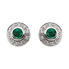 14k White Gold 3.5mm Round Emerald & 1/10 CTW Diamond Earrings