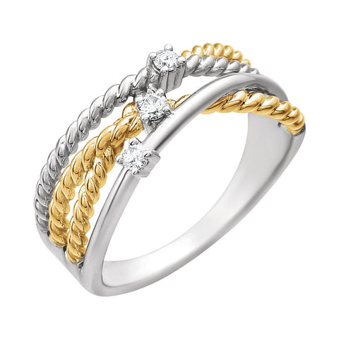 14k White Gold & 14K Yellow Gold Plated 1/10 CTW Diamond Rope Ring, Size 7