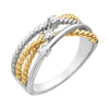 14k White Gold & 14k Yellow Gold Plated 1/10 ctw. Diamond Rope Ring, Size 7