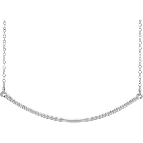 14k White Gold Curved 19.9" Bar Necklace