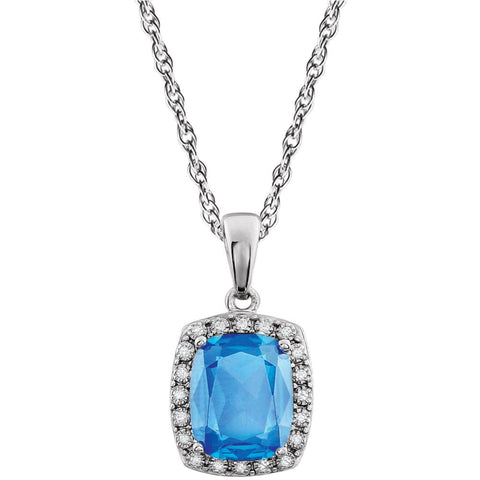 14k White Gold Swiss Blue Topaz & .05 CTW Diamond Necklace
