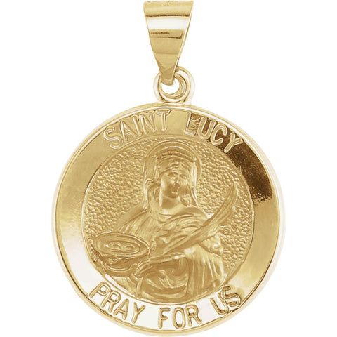 14k Yellow Gold 18.25mm Round Hollow St. Lucy Medal