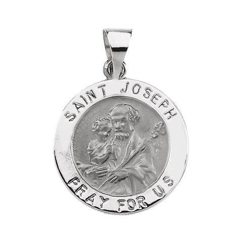 14k White Gold 18.25mm Hollow Round St. Joseph Medal