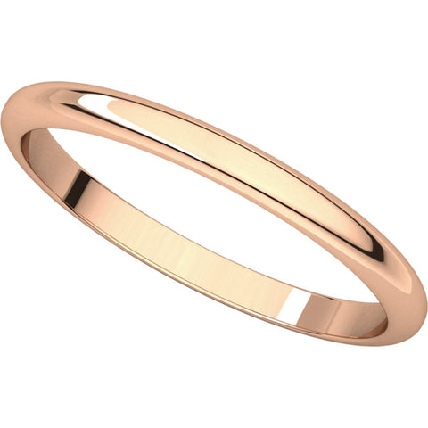 14k Rose Gold 2mm Half Round Band, Size 5.5