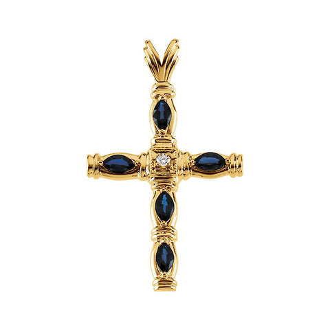 14k Yellow Gold 41.25x25mm Sapphire and Diamond Cross Pendant