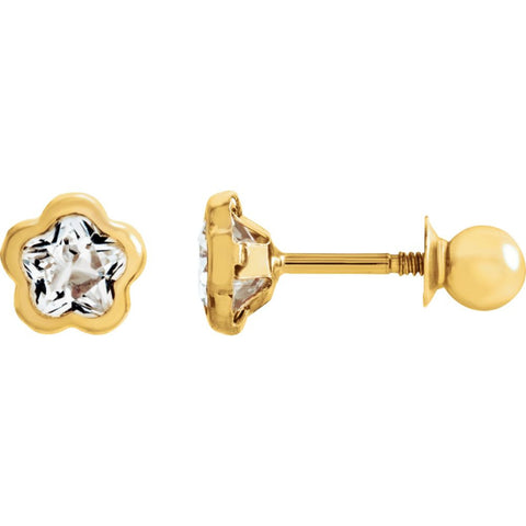 14k Yellow Gold April CZ Birthstone Earrings with Screw Backs