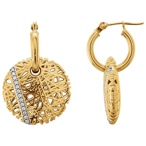14k Yellow Gold 1/8 CTW Diamond Nest Hoop Earrings